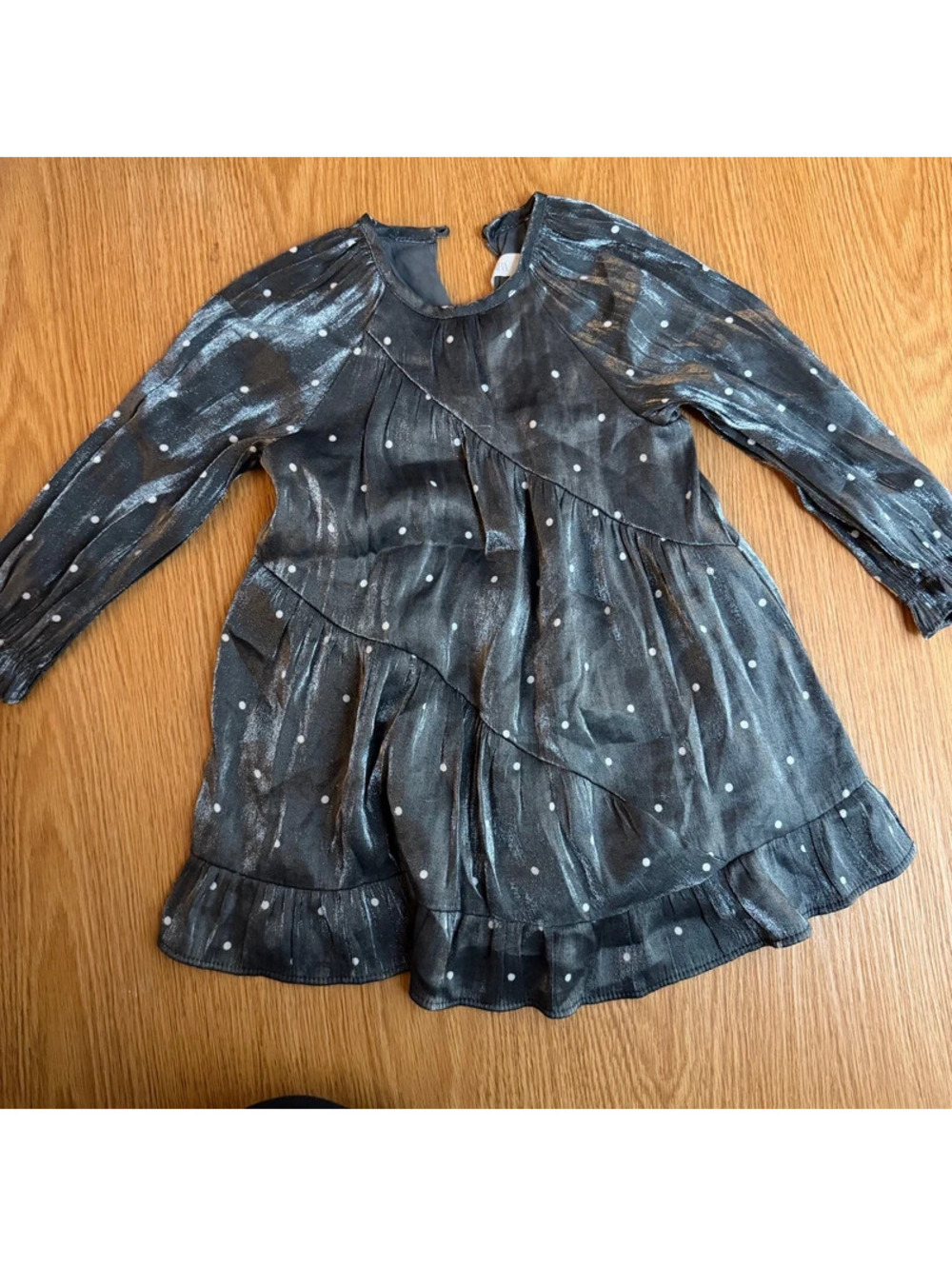 Zara silver shimmer dress with white polka dots